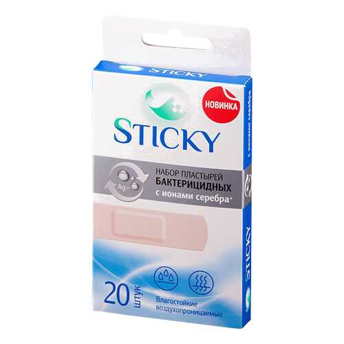 Пластырь бактерицидный Sticky влагостойкий с серебром 1,9 х 7,2 см 20 шт. в Планета Здоровья