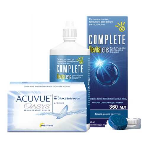 Контактные линзы Acuvue Oasys 24 линзы R 8.4 -0.50 + Раствор Complete RevitaLens 360 мл в Планета Здоровья