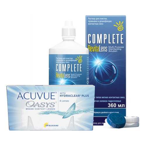 Контактные линзы Acuvue Oasys 6 линз R 8.4 -1.25 + Раствор Complete RevitaLens 360 мл в Планета Здоровья