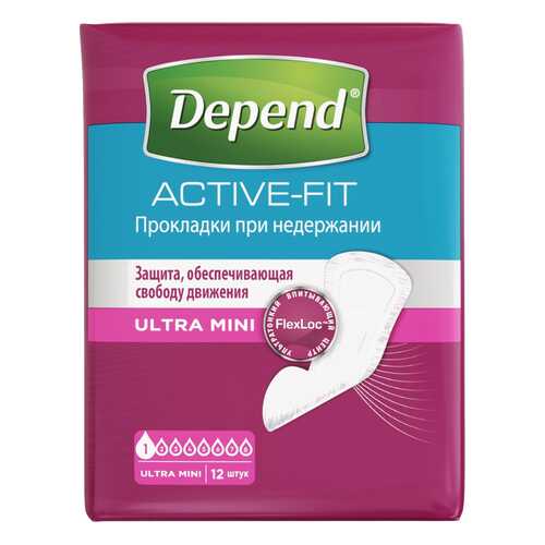 Урологические прокладки для женщин, 12 шт. Depend Active-Fit Ultra Mini в Планета Здоровья